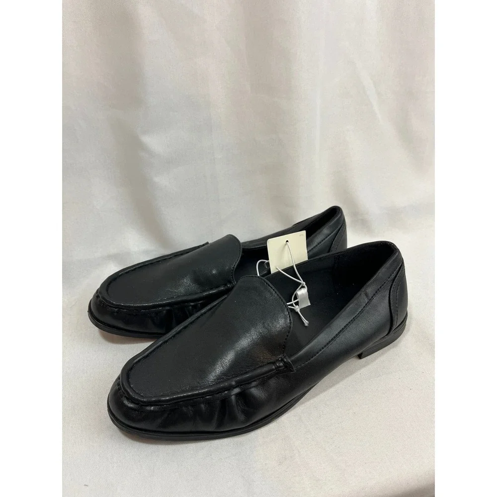 A‎ New Day Womens Black Faux Leather Slip On Loafers Flats Size 7.5 New
